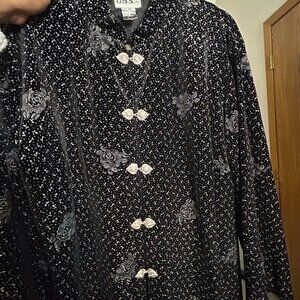 JBS Vintage Oriental-Inspired Women's Black Velvet Blazer XL Metal Closures